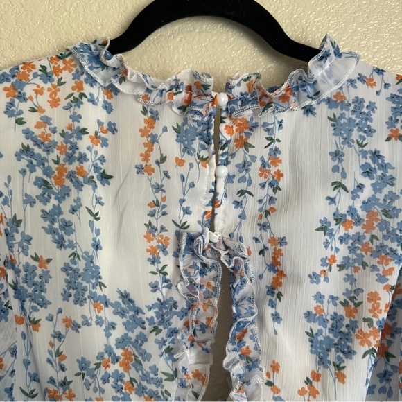 Spring Summer‎ Deep V-Neck Ruffle Long Sleeve Floral Print Mini Dress Sz S - Picture 11 of 13